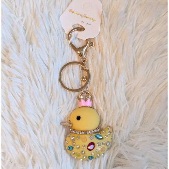 Blingy Crown Duck Keychain Bag Charm – Yellow | NEW - Picture 1 of 4